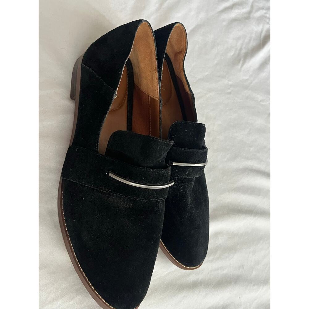 Franco Sarto Women's  Black Suede Buckle Loafers Slip On Flats Size 9